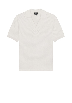 A.P.C. Livio Polo in Heathered Ecru - Cream. Size L (also in M, S, XL/1X).