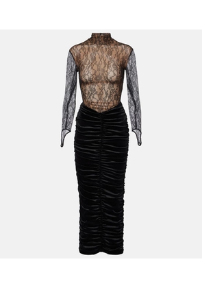 The New Arrivals Ilkyaz Ozel Sianni in Midnight Sky ruched lace and velvet gown