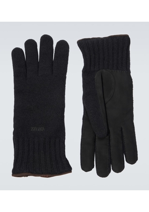 Zegna Leather-trimmed cashmere gloves