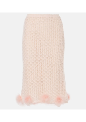 Blumarine Feather-trimmed mohair and wool-blend midi skirt