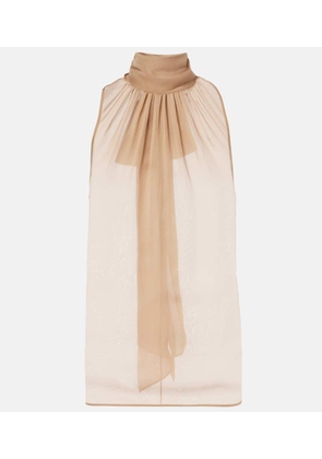 Saint Laurent Gathered silk muslin top