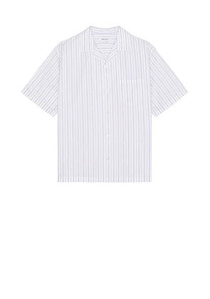 McQueen Square Pinestripe Shirt in White  Blue  & Grey - White. Size 15.5 (also in 16, 16.5, 17).