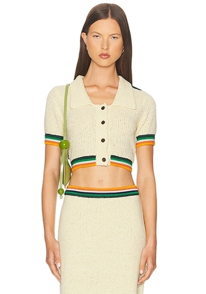 Christopher John Rogers Cropped Polo Top in Buttermilk - Cream. Size L (also in M, S, XS).