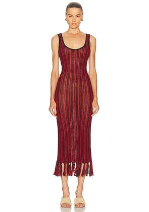 The Elder Statesman Stripe Scoopneck Fringe Dress in Black & Tomato - Red. Size L (also in M, S).