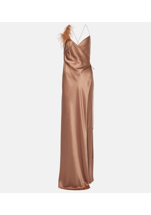 The Sei Feather-trimmed silk satin wrap dress