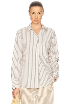Citizens of Humanity Shay Shirt in Albi Stripe - Beige. Size L (also in M, S, XL).