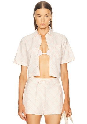 Burberry Cropped Button Up Top in Dusky Rose Ip Check - Blush. Size 0 (also in 2, 4).