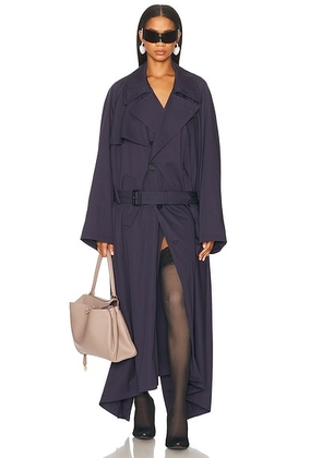 Balenciaga Draped Neck Trench Coat in Dark Navy - Navy. Size 34 (also in 38).