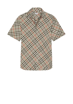 Burberry Short Sleeve Bias Check Slim Fit Shirt in Mauve Grey IP Check - Taupe. Size L (also in M, S, XL/1X).