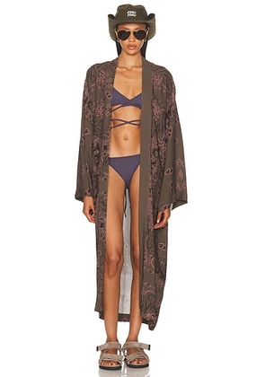 THE ATTICO Bandana Printed Caftan in Military Green - Army. Size 36 (also in 38).