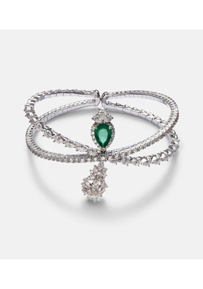 Yeprem Reign Supreme 18kt white gold bangle with diamonds and emerald