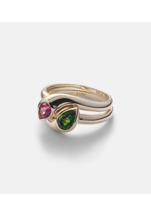 Stone and Strand Perfect Pair 10kt gold ring with chrome diopside and pink topaz