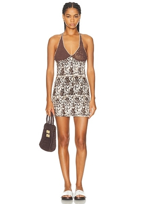 Akoia Swim Sianne Batik Mini Dress in Batik With Crochet - Brown. Size L (also in S, XS).