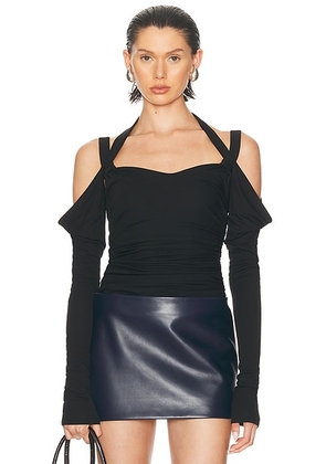 THE ATTICO Cold Shoulder Top in Black - Black. Size 36 (also in 38, 40, 42).