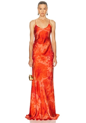 Alejandra Alonso Rojas Ruched Slip Gown in Red Print - Red. Size 0 (also in 6, 8).