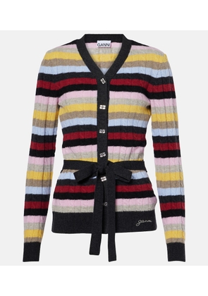 Ganni Striped cable-knit wool-blend cardigan