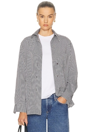 AGOLDE Aris Shirt in Sloene Stripe - Black,Navy. Size M (also in S, XS).