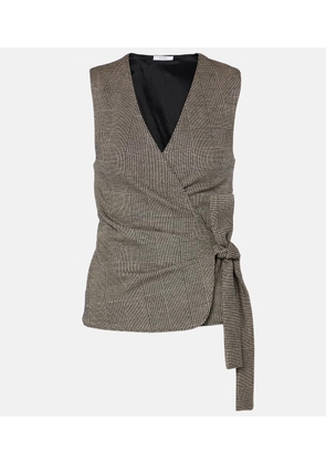 Max Mara Adige houndstooth wool-blend wrap top