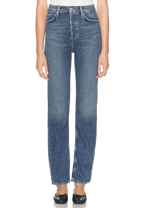 AGOLDE 90s Pinch Waist Long High Rise Straight Jeans in Overcast - Blue. Size 23 (also in 24, 25, 26, 29, 32, 33).
