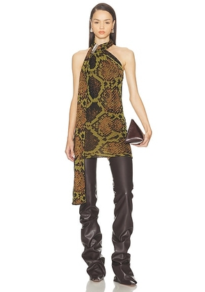 THE ATTICO Python Sleeveless Mini Dress in Multicolor - Green. Size 42 (also in 40).