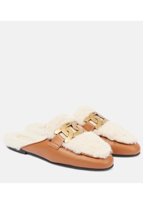 Tod's Catena shearling and leather mules