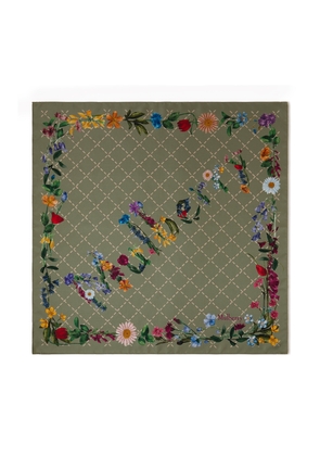 Mulberry Women's Square Scarf - Wild Floral Linen Green