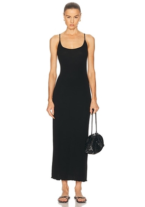 Enza Costa Silk Rib Lettuce Edge Dress in Black - Black. Size M (also in S, XS).