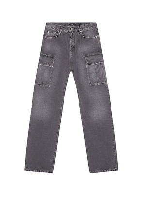 BALMAIN Loose Cargo Denim Jeans in Gris Denim - Grey. Size 32 (also in 34).