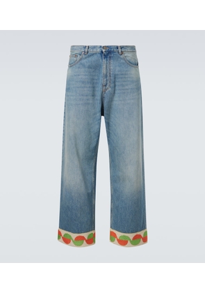 Valentino Jacquard-trimmed wide-leg jeans