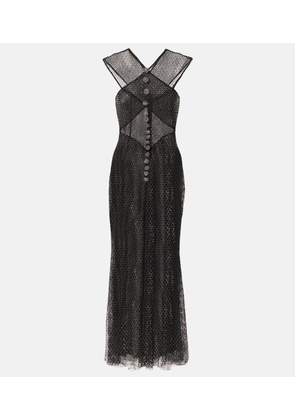 Self-Portrait Embellished fishnet maxi dress