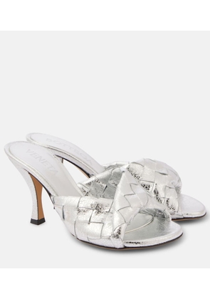 Bottega Veneta Blink Intrecciato 80 metallic leather mules