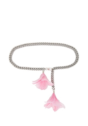 David Koma Feather Flower Detail Chunky Chain Belt in Pink & Silver - Metallic Silver. Size all.