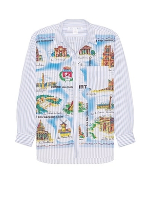 COMME des GARCONS SHIRT Wide Classic Landmark Shirt in Stripe & Mix - White. Size L (also in M).
