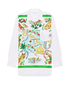 COMME des GARCONS SHIRT Wide Classic Hawaiian Map Shirt in White & Mix - White. Size L (also in M, XL/1X).