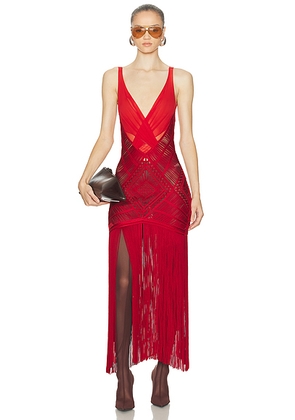 THE ATTICO Embroidered Midi Dress in Red - Red. Size 42 (also in ).