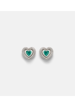 Kamyen Heart 18kt white gold and enamel earrings with diamonds and emeralds