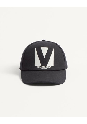 Valentino Garavani Chez Valentino Cotton Baseball Cap With Embroidery Man BLACK/IVORY 57