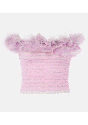 Susan Fang Shirred off-shoulder tulle top