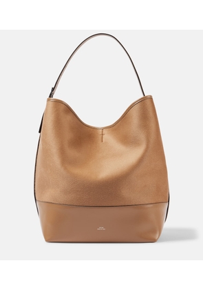Toteme Belted leather-trimmed wool tote bag