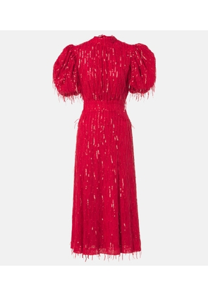 Rotate Sequined puff-sleeve midi dress