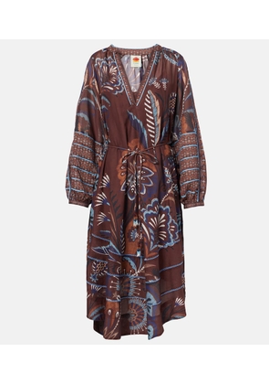 Farm Rio Delicate Garden Brown printed maxi dress