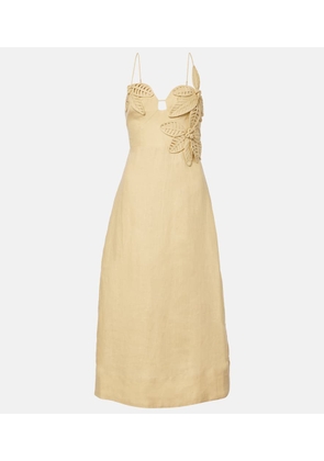 Farm Rio Sand floral-applique linen midi dress