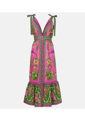 Farm Rio Ana Tapestry Pink cotton midi dress