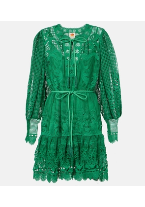 Farm Rio Tropical Flight Green guipure minidress