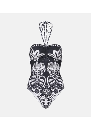 Farm Rio Flowers Leopards halterneck swimsuit