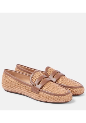 Gianvito Rossi Leather-trimmed raffia loafers
