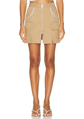 AREA Crystal Pocket Cargo Mini Skirt in Tan - Tan. Size L (also in XS).