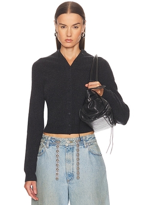 Alexander Wang Long Sleeve High Neck Button Up Logo Cardigan in Charcoal - Charcoal. Size L (also in M, S).