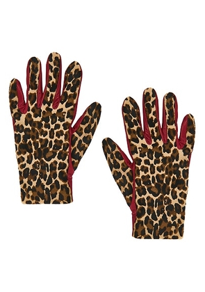 AGNELLE Susan Pony Hair Gloves in Cardinal & Panthere - Red. Size 6.5 (also in 7).