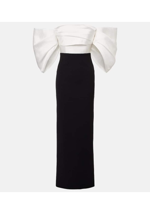 Solace London Arla off-shoulder twill & crepe gown